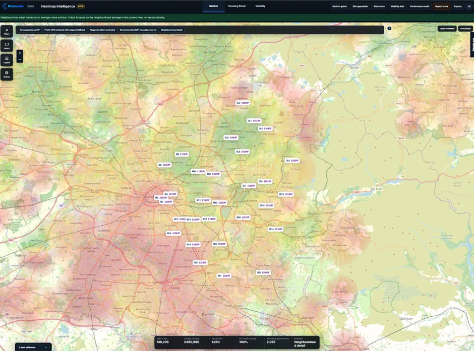 Promarks Intel Market Heatmap showing regional residential price per square foot patterns